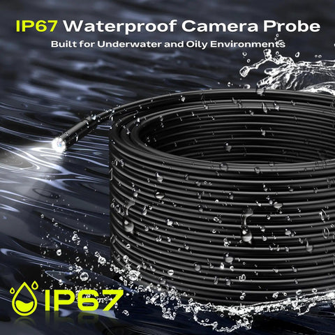 Borescope Camera With Light For Tight Spaces 4.3 Inch IPS HD Display Live View Inspection Camera With 50ft SemiRigid Cable Pro Grade High Definition 1920P Easy Snaking Access For Automotive Plumbing HVAC IP67 waterproof probe coiled in water