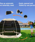 Lightweight Pop Up Screen Room Tent For 4 To 6 Adults, Hexagon Outdoor Canopy With Mesh Walls shown popping up easily