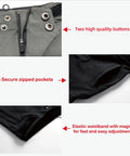 Close-up of Kids Mountain Bike Pants for Boys, Quick Dry, Lightweight, Breathable MTB pants showing zippers, buttons, and waistband details.