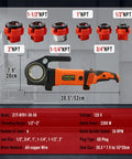 Heavy Duty Electric Pipe Threader Kit With 2300W Copper Motor, 120V Handheld Threading Machine With 6 NPT Dies and dimensions