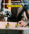 Person using MagMount 150 GripRight 90 Degree Switchable Magnet For Industrial Fixtures And Work Benches in woodworking.