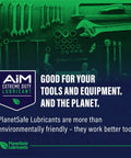 Image with PlanetSafe lubricants logo and tools promoting eco-friendly extreme duty lubricant for tools and equipment.