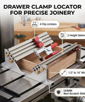 Heavy Duty Aluminum Table Saw Spline Clamp Jig With Four Flip Limiters And Uhmw Gliding Tracks For Dead Nuts Woodworking Joint Alignment, featuring 4 limiters and 2 height settings.