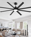 84 Inch Indoor Outdoor Ceiling Fan With Lights, Industrial Grade 8 Reversible Aluminum Blades in modern living room space