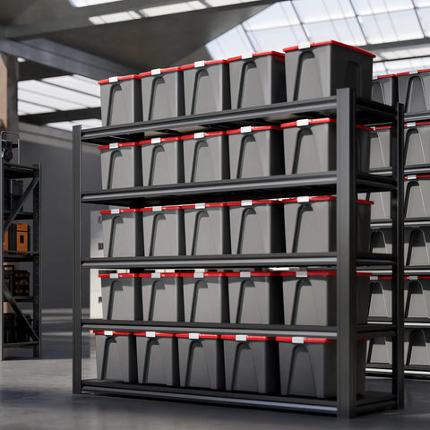 Built Tough 5-Tier Garage Shelving Unit With 5,000 Lbs Total Capacity (1,000 Lbs Per Shelf), Adjustable Steel Shelves For Garage Basement Workshop And Warehouse, 62W X 24D X 72H For Ultimate Tool And Gear Organization with gray storage bins