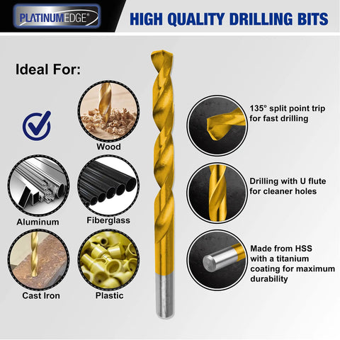 276 Piece Titanium Heavy Duty Twist Drill Bit Set With S2 Bits 135 Degree Point High Speed Steel for various materials