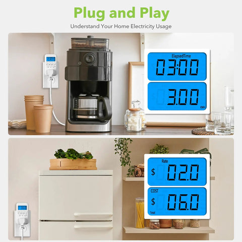 Plug In Watt Meter With Backlit LCD Display For Home Use Energy Consumption Monitor Tracks Voltage Amps And Wattage