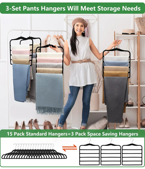 Space Saving Pants Hangers 3 Pack Velvet Multi Leg Jeans Rack For Closet Organizers Heavy Duty Abs Non Slip Bar Clutch Wardrobe Game Changer Hella Smart Storage Hero