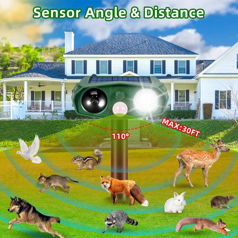Ultrasonic Outdoor Animal Deterrent With Motion Sensor For Cats Squirrels And Other Critters Solar Powered Yard Shield