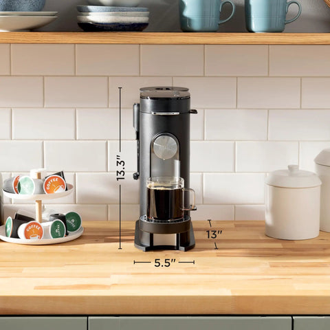 Single Serve Coffee Maker With Pods Or Grounds, 4 Brew Styles Classic Rich Over Ice Specialty, Up To 24 Oz Cup Sizes, 56 Oz Removable Reservoir, Black, Easy To Use And Compact For Quick Mornings K Cup Compatible.