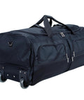 Rockland rolling duffel bag, black, 36-inch wheeled luggage with exterior pockets — side view