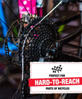 Close-up of Pro Grade Microfiber Cleaning Rope for Bikes on a cassette, highlighting hard-to-reach areas, 3 pack.