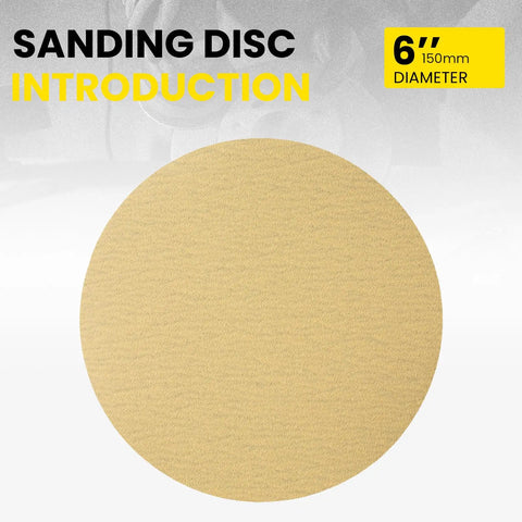 Heavy Duty 6 Inch Hook And Loop Sanding Discs Set Of 30 With Premium Aluminum Oxide Paper in a plain view showing 6 inch diameter.