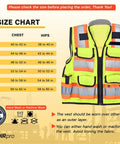 Size chart for Straight Up Durable High Visibility Class Two Safety Vest With Blazing Reflective Tape And Secure Zippered Pockets.