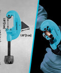 Tubing Cutter For Copper, Aluminum, Brass, And Plastic Tubing 1/8 To 1-1/4 Inch Quick Acting Cutter With Replacement Wheel And Reamer Foldaway Reamer For Easy Deburring