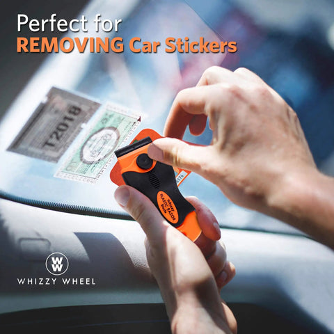Pro Grade Heavy Duty Multi Purpose Plastic Razor Scraper Kit With Ten Double Edged Blades removing car decal on windshield