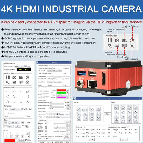 Pro Grade Light And Dark Field Electron Metallographic Microscope With 4K HD Measurement Camera For Direct Computer Or Monitor Connection Via HDMI USB 3 And LAN For Quick Setup And Precise High Resolution Imaging Plug And Play Ready, 4K HDMI industrial camera