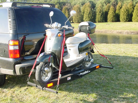 Dirt Bike Hitch Carrier With Ramp For 2 Inch Class III And IV Hitches, Up To 500 Lb Capacity, Includes Ramp And Four Tie Down Eyelets