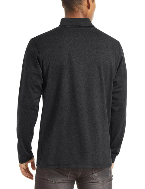 Back view of Mens Quarter Zip Fleece Lined Sweatshirt Lightweight Thermal Pullover With Collar For Up Or Down Wear Long Sleeve Golf Sweater Warm Black XL