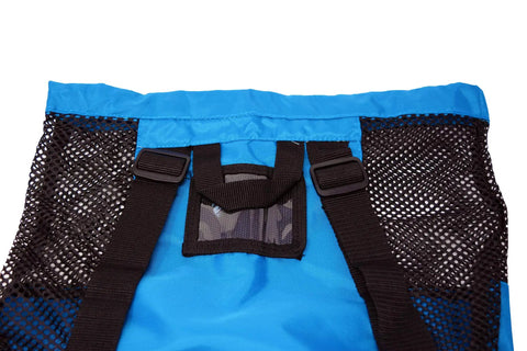 Top view of Quick Dry Mesh Gym And Swim Equipment Bag With Drawstring Closure showing durable nylon straps and mesh pockets