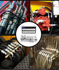64-Piece All-In-One 37 Degree Flare Thread Cap And Plug Kit For Hose, Tube And Pipe Fittings In Galvanized Carbon Steel With Precision Threads, Dash Sizes 04 06 08 10 12 16, shown in hydraulic setups with hoses and fittings
