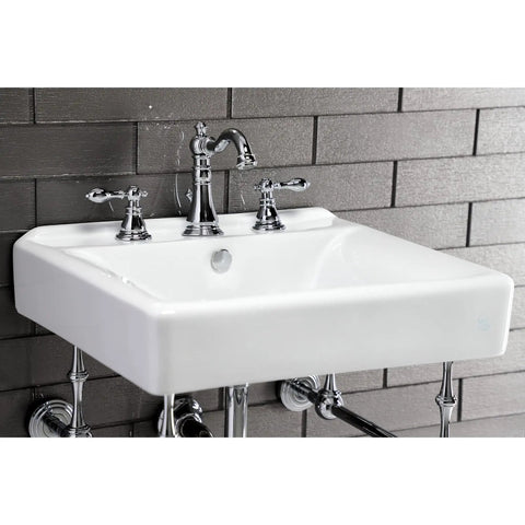 American Classic Widespread Lavatory Faucet In Naples Bronze, 5-5/16 Inch Spout Reach, installed on white sink