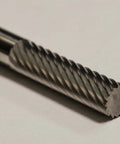 SA-1L 1/4 Inch Cylinder Bur Single Cut Solid Carbide tool for stock removal in metals, close-up view showing spiral cutting edge