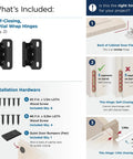 Heavy Duty Quarter Inch Overlay Cabinet Hinges In Slick Matte Black Finish with installation hardware and guide.