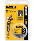 Front view of DEWALT 14-piece pivot bit holder set with magnetic bit holder and screwdriver bits in yellow packaging.