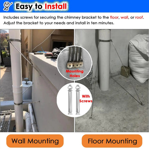 Adjustable Chimney Flue Support Bracket For Wood Stove Pipe 10 Inch Roof Brace with screws for wall and floor mounting