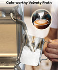 Daily Grind Fix 20 Bar Semi Automatic Espresso Machine With Built In Grinder And Milk Frother Steamer creating velvety froth.