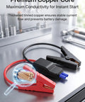 Heavy Duty Jump Starter Clamps With EC5 Connector 12V Portable Power Cables, red and black clamps showing copper core on silver surface.