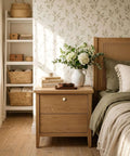 Bedroom with wooden nightstand, featuring Natural Travertine Round Cabinet Knobs 1.2 Inch Diameter 4 Pack Dope Upgrade