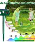 No-Hassle 4 Pack Ultrasonic Animal Repellent With PIR Motion Sensor And LED Lights For Outdoor Yard And Garden Waterproof Deterrent, solar stake view