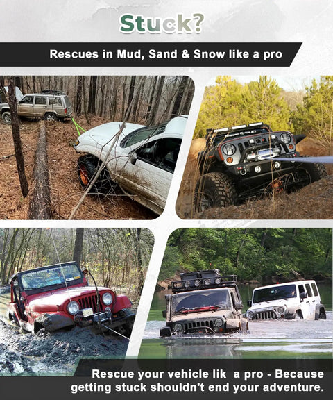 Offroad Recovery Kit With 10 Ton Snatch Block, Tree Saver, D Ring And Storage Bag To Help You Recover A Stuck Vehicle, Heavy Duty Winch Accessories For Trail Riding And Overland Adventures. Off-road vehicles stuck in mud, sand, snow and water