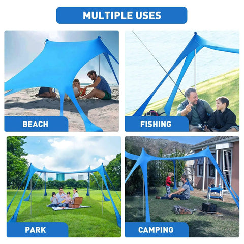 Beach Tent Sun Shelter 10x10ft Easy Pop Up Canopy With UPF50 Plus Protection: multiple uses at beach, fishing, park, camping