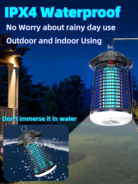 Beast 4200V Electric Bug Zapper for Indoor Outdoor with LED Attractant, shown in use on patio at night, IPX4 waterproof