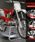 Universal Motorcycle Dirt Bike Stand For Maintenance And Tire Changes, Steel Motocross Panel Hoist Lift holding a bike