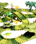 266 Piece Dino Track Set For Kids Ages 3 4 5 6 7 Flexible Race Tracks With 2 Dino Cars Tropical Adventure Track Layout
