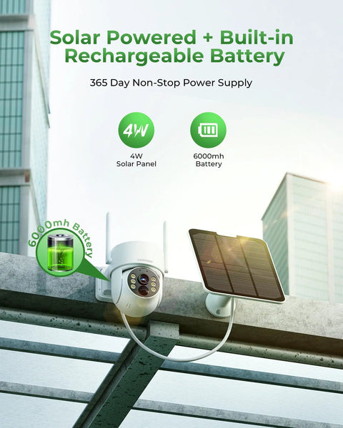 Solar Wireless Security Camera System With 10 Inch Monitor Outdoor Surveillance Kit 4 Cameras Battery Powered on rooftop