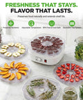 Five Tray Electric Food Dehydrator With Pro Airflow Circulation For Making Beef Jerky Dried Fruit And Homemade Dog Treats No Sweat Cleanup Countertop Build Great For Go Big On Healthy Snacks with dried fruits and beef jerky.
