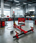 Auto Body Frame Straightener With 3 Ton Air Jack in repair shop for collision repair, dent removal, and undercarriage access