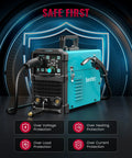 145A Dual Voltage MIG Welder For Home DIY 4 In 1 Gasless Flux Core MIG Lift TIG Stick Welder with safety features
