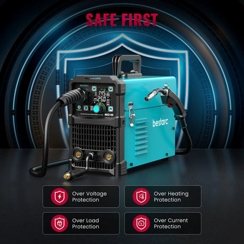 145A Dual Voltage MIG Welder For Home DIY 4 In 1 Gasless Flux Core MIG Lift TIG Stick Welder with safety features