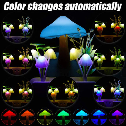 Six Pack Mushroom Night Light LED Plug In Lamp With Dope Seven Color Changing Glow displayed in multicolor configurations