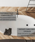 Heavy Duty Matte Black Bath Drain Plug With A Slick 35 Inch Cable Drive Pop Up Mechanism And Solid Brass Handle Designed For Low Profile Tubs That Run Tight And Hold Up Real Nice Every Single Time in modern soaking tub.