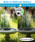 8W Solar Water Pump With Built In 3600mAh Battery Backup For Bird Bath Pond And Garden Water Features All In One Kit P108D