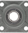 Light Duty Flange Ball Bearing Unit with Four Bolt Holes Setscrew Lock Heat Resistant Regreasable Cast Iron Front View