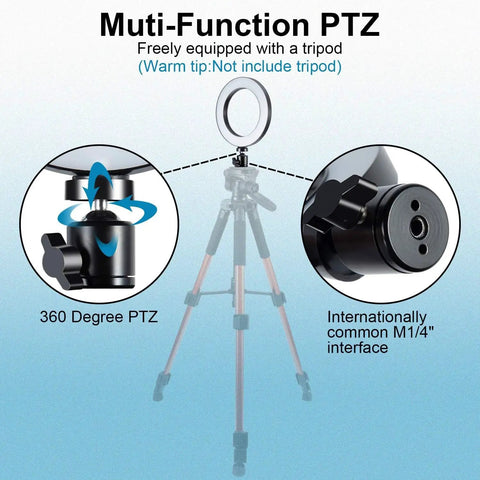 6 Inch Ring Light With Tripod Stand For Desk Use Perfect For YouTube Vids, Makeup Tutorials And Selfies shown with 360 PTZ