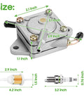 Diagram showing dimensions of Golf Cart Fuel Pump Impulse Kit For Club Car DS And Precedent Gas Models 1984 And Up with filters and spark plug.